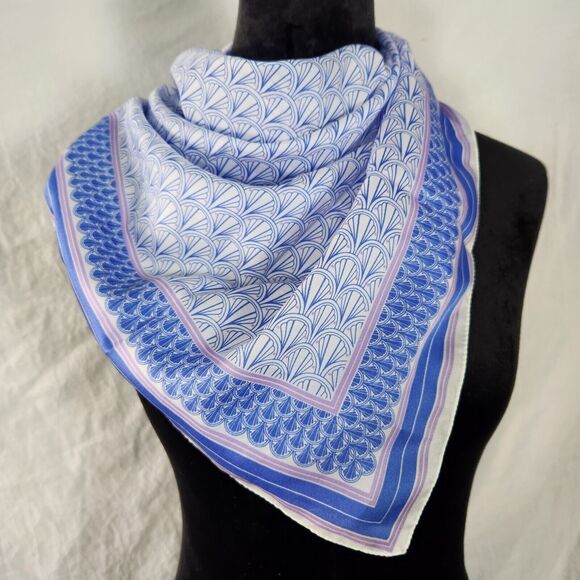 Gloria Vanderbilt Square Scarf Hairtie Purple Blue White Pastel Geometric Italy - Picture 3 of 8